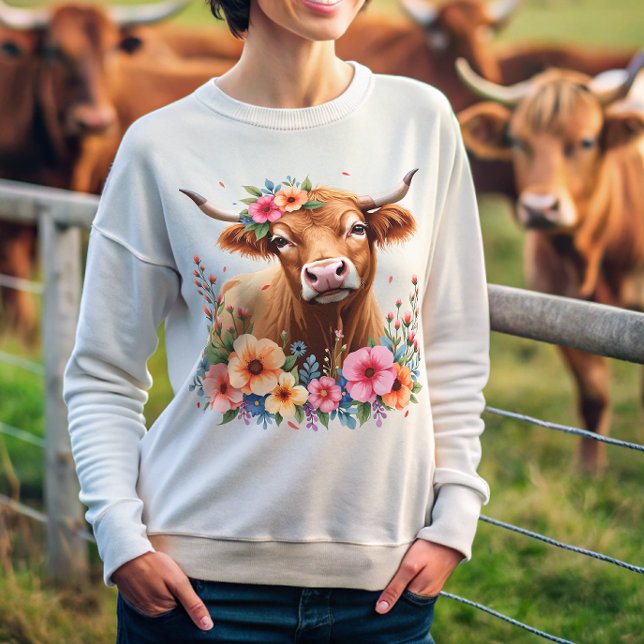 Sweatshirt Superbe vache écossaise Highland Floral (Créateur téléchargé)