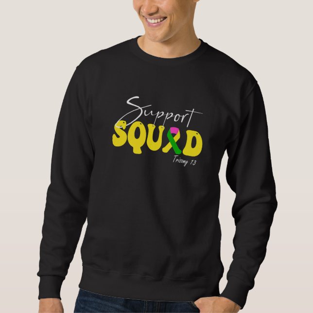 Sweatshirt Support Squad Trisomy 13 Awareness Yellow & Green  (Devant)