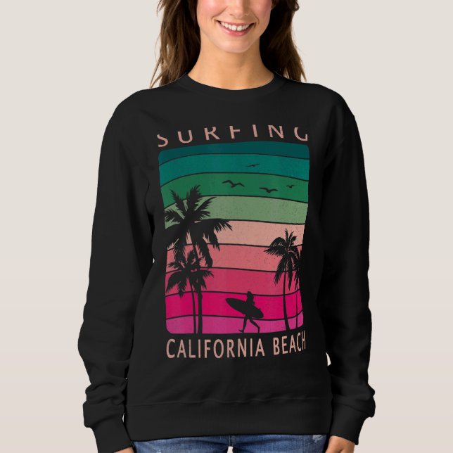 Sweatshirt Surf California Beach Coucher de soleil Palm Tree  (Devant)