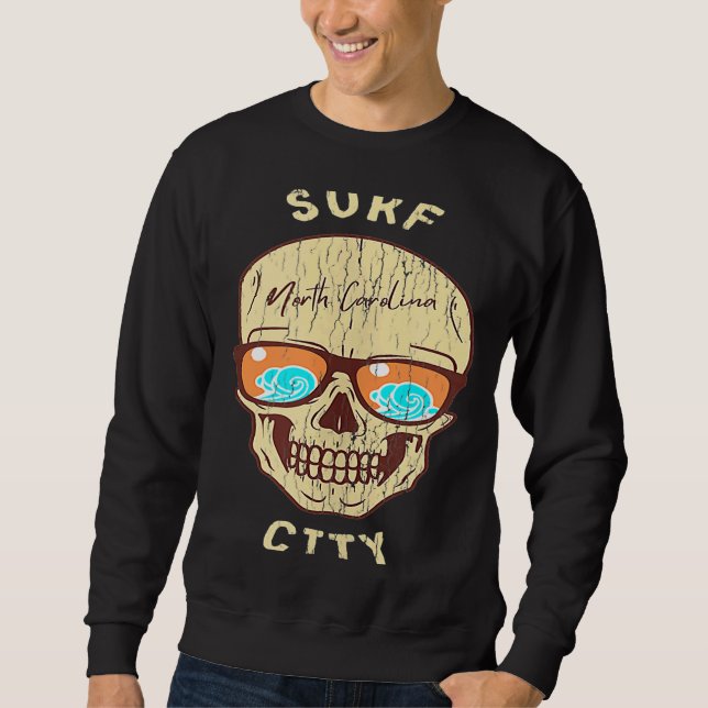 Sweatshirt Surf City NC Vacances d'été Crâne Sunglass (Devant)