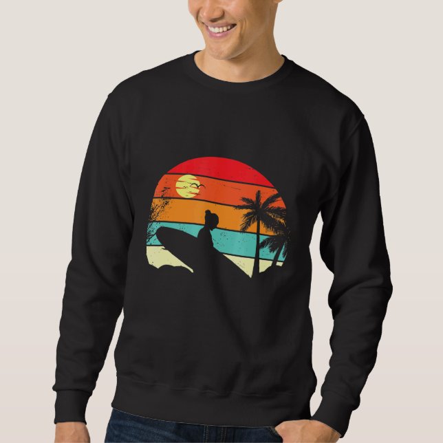 Sweatshirt Surf Rétro Surfer Coucher de soleil Palmier - Surf (Devant)