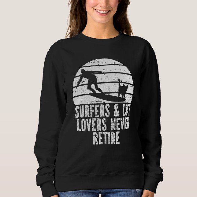 Sweatshirt Surfer Feline Surfboard  Waves Surfrider Cat Surfi (Devant)