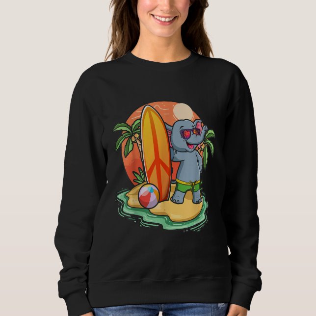 Sweatshirt Surfing Elephant  Beach Vacation Animal Graphic (Devant)