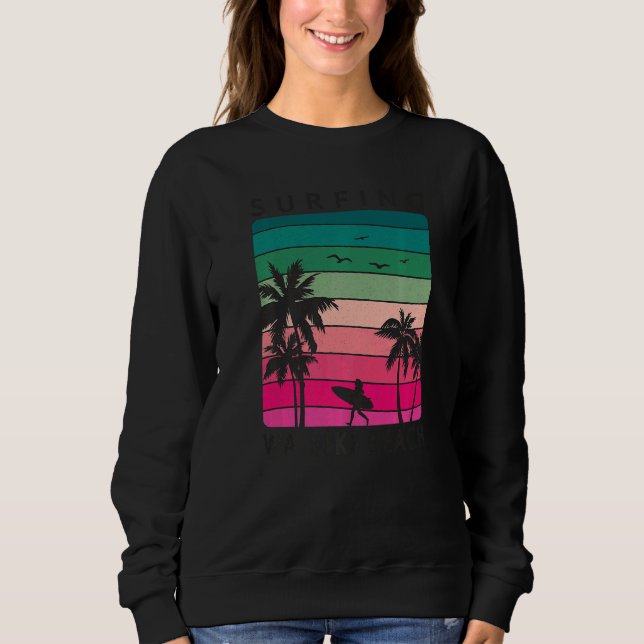 Sweatshirt Surfing Waikiki Beach Hawaiian Sunset Palm Tree Su (Devant)