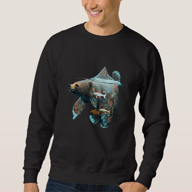 Sweatshirt Surreal and Creative Aboriginal Bear and Salmon He (Devant)