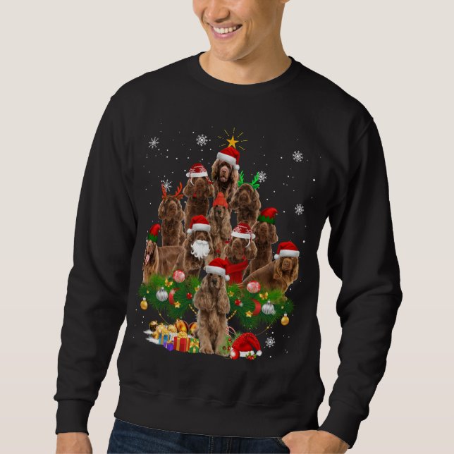 Sweatshirt Sussex Spaniel Noël Arbre Lumières Drôle Chien Xma (Devant)