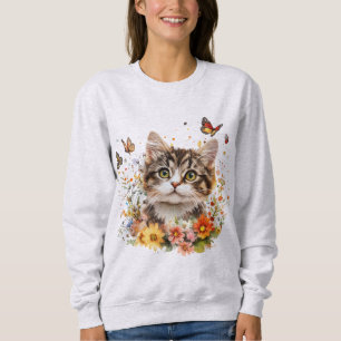 Sweatshirt Sweat-shirt avec un adorable chaton avec des fleur