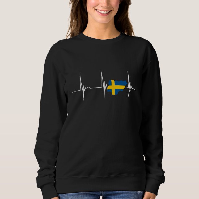 Sweatshirt Sweden Flag Sverige Map Heartbeat EKG Pulse Swedis (Devant)