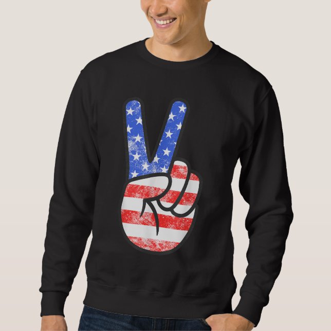 Sweatshirt Symbole de paix du drapeau américain main 4 juille (Devant)