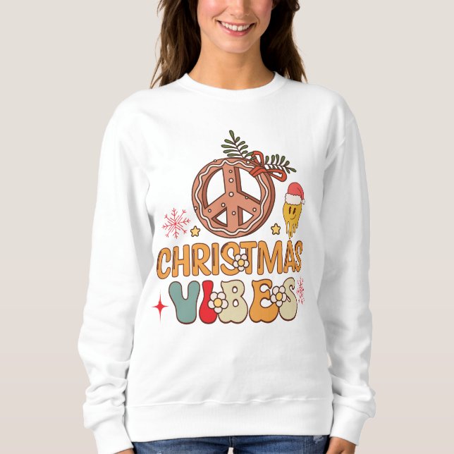 Sweatshirt Symbole de paix super rétro Vibes de Noël (Devant)