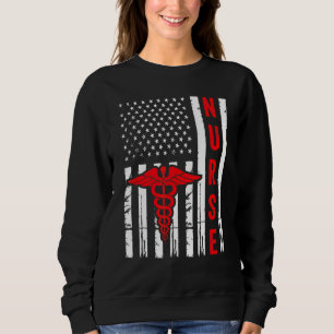 Sweatshirt Symbole Médicale Caduceus Drapeau américain Nurs V
