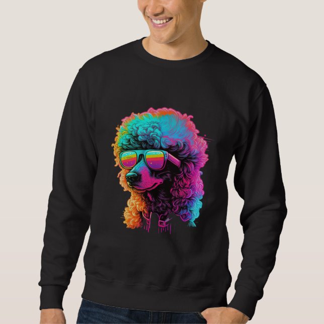 Sweatshirt Synthwave Glitch Rétro de Caniche (Devant)