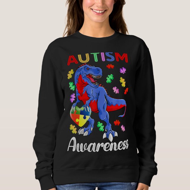Sweatshirt T Rex Dinosaur Sensibilisation sur l'autisme Puzzl (Devant)