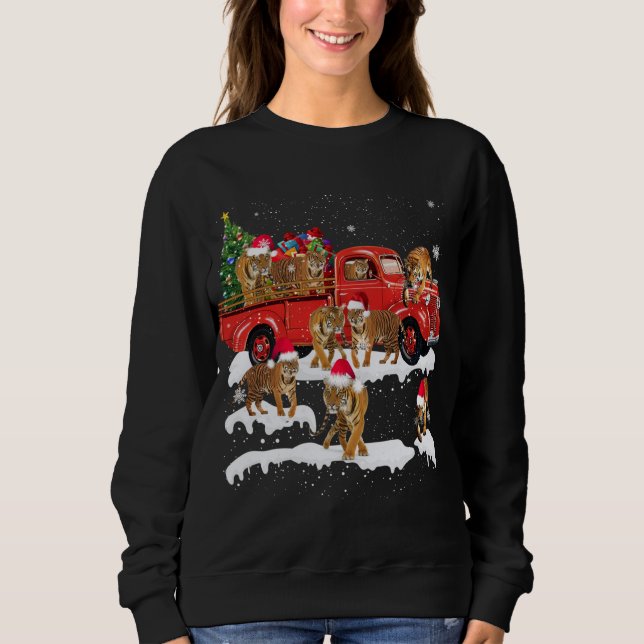 Sweatshirt T-rex équitation Camion Rouge Arbre de Noël Croire (Devant)