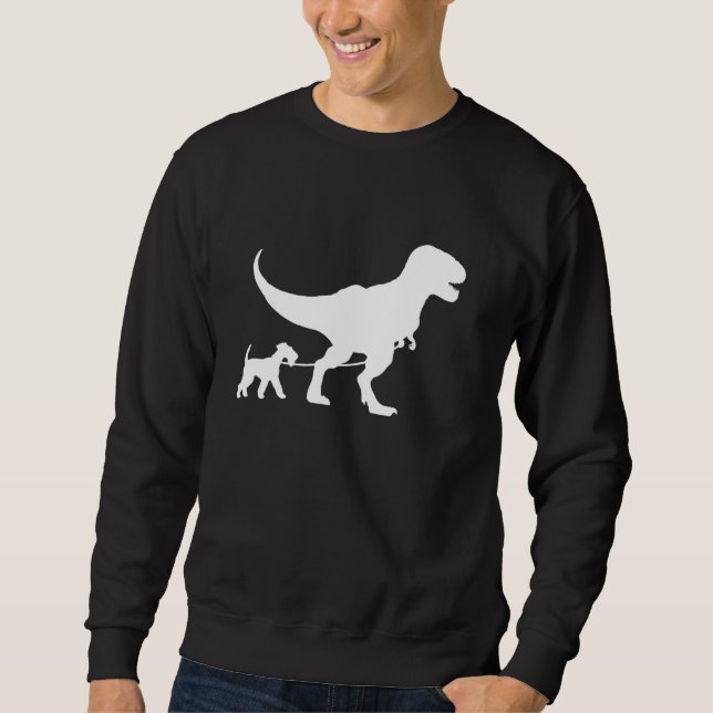 Sweatshirt T-Rex Marcher un chien drôle Airedale Terrier Papa (Devant)
