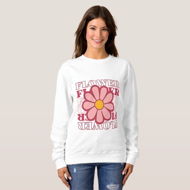 Sweatshirt T-shirt à fleur rétro | Typographie en gras (Devant entier)
