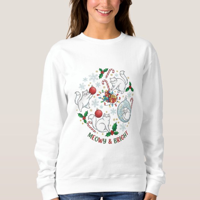 Sweatshirt T-shirt à manches longues de Noël pour chats | Swe (Devant)