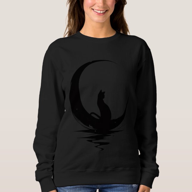 Sweatshirt T-Shirt Chat de Lune – Graphisme de Chat Noir Sorc (Devant)