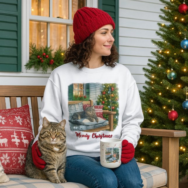 Sweatshirt T-shirt chat mignon et arbre de Noël (Cozy Christmas sweatshirt for cat lovers )
