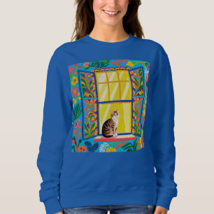 Sweatshirt T-shirt Chat Tigre à la Fenêtre Ensoleillée Flor