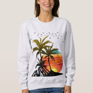 Sweatshirt T-Shirt Coucher de soleil Montagne Palmiers Rétro
