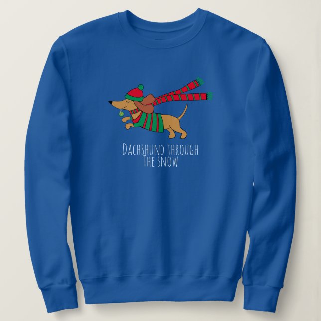 Sweatshirt T-shirt Dachshund à travers la neige longue tenue (Design devant)
