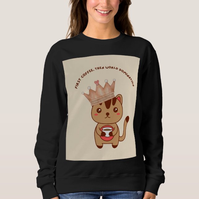 Sweatshirt T-shirt drôle pour amateur de café et chat (Devant)