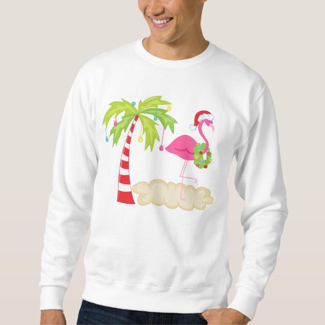 Sweatshirt T-shirt Flamant rose Tropical Christmas Tree (Devant)