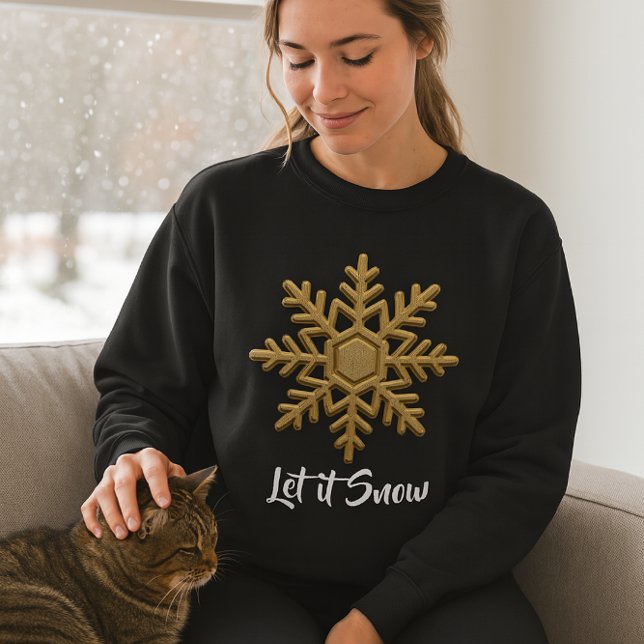 Sweatshirt T-Shirt Flocon de Neige Bleu et Or de Noël (cozy and warm "let it snow" sweatshirt)