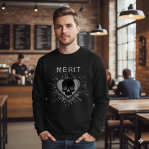 Sweatshirt T-Shirt graphique grunge à cœur et crâne de mérite
