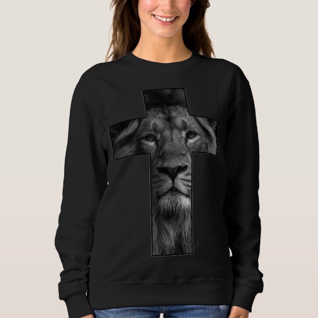 Sweatshirt T-shirt Jésus Croix Avec Visage Lion, Foi En Dieu (Devant)