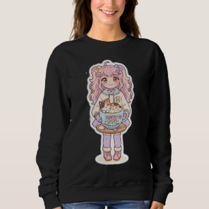 Sweatshirt T-shirt noir Kawaii Neko Cafe Chibi Anime Girl