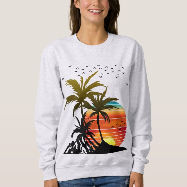 Sweatshirt T-shirt Rétro Palm Trees Mountain Sunset (Devant)
