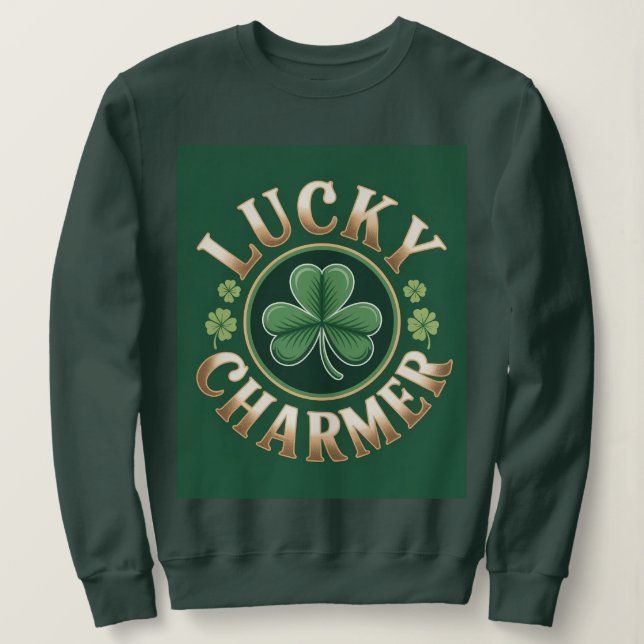 Sweatshirt T-shirt vert forêt pour femmes Lucky Charmer (Design devant)