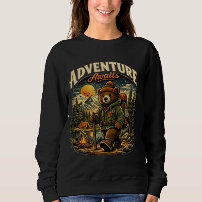Sweatshirt T-ShirtAdventure Awaits Vintage Bear Hiking Hoodie (Devant)