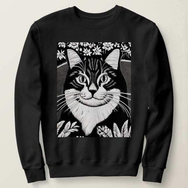 Sweatshirt Tabby Cat entouré de fleurs (Design devant)