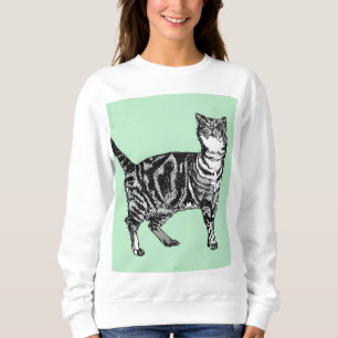 Sweatshirt Table et menthe verte Tabby Cat chat art Long manc