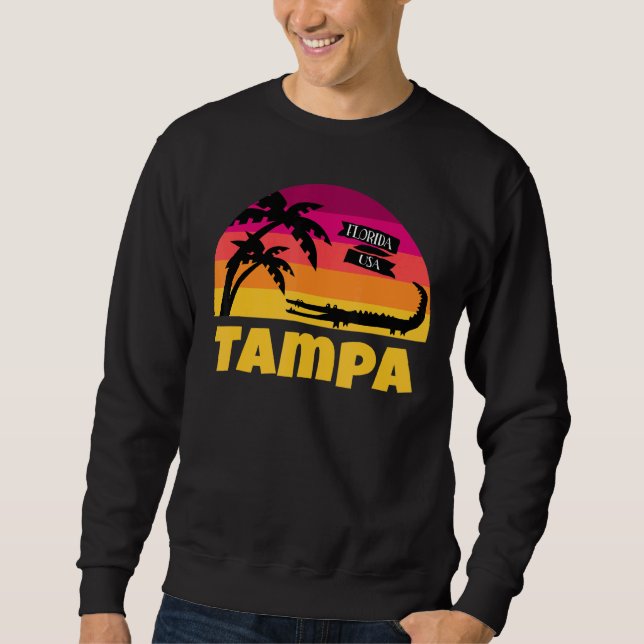 Sweatshirt Tampa Florida Retro Sunset And Alligator (Devant)
