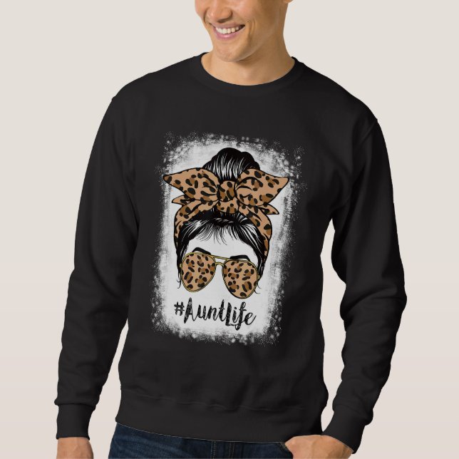 Sweatshirt Tante blanchie Vie Messy Cheveux Bun Leopard Mère (Devant)