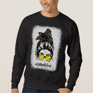 Sweatshirt Tante de softball Messy Cheveux Bun Leopard Femme