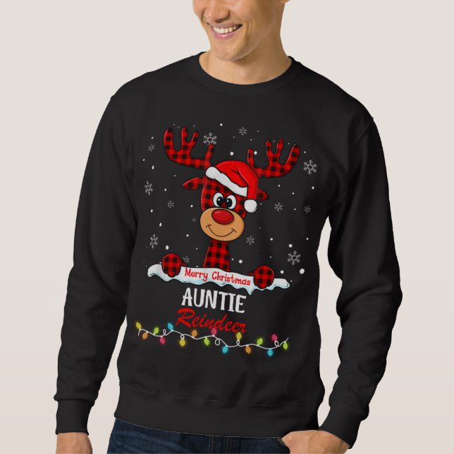 Sweatshirt Tante Reindeer Santa Hat Buffalo Plaid Noël (Devant)