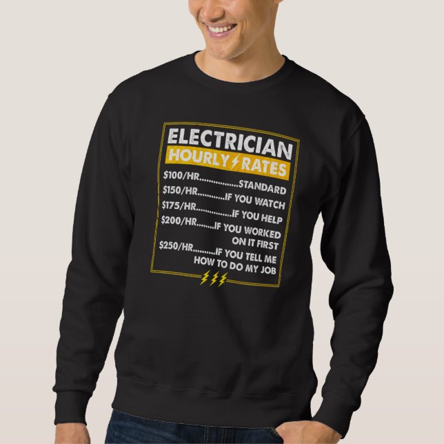 Sweatshirt Tarifs Horaires Des Électriciens Lineman Pour Les  (Devant)