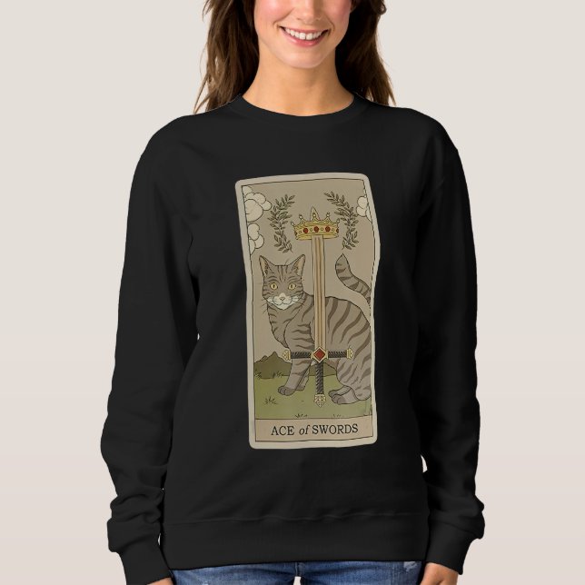 Sweatshirt Tarot Card Ace Of Swords And Cat Cosmic Graphic Ca (Devant)