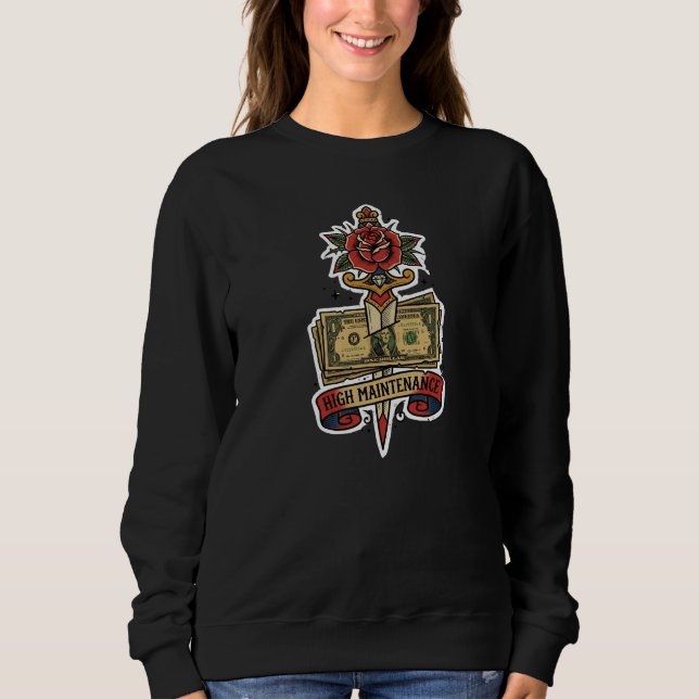 Sweatshirt  Tatouage flash de rose au poignard d'argent à hau (Devant)