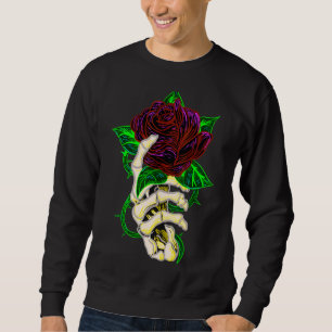 Sweatshirt Tatouage Rose à main de squelette