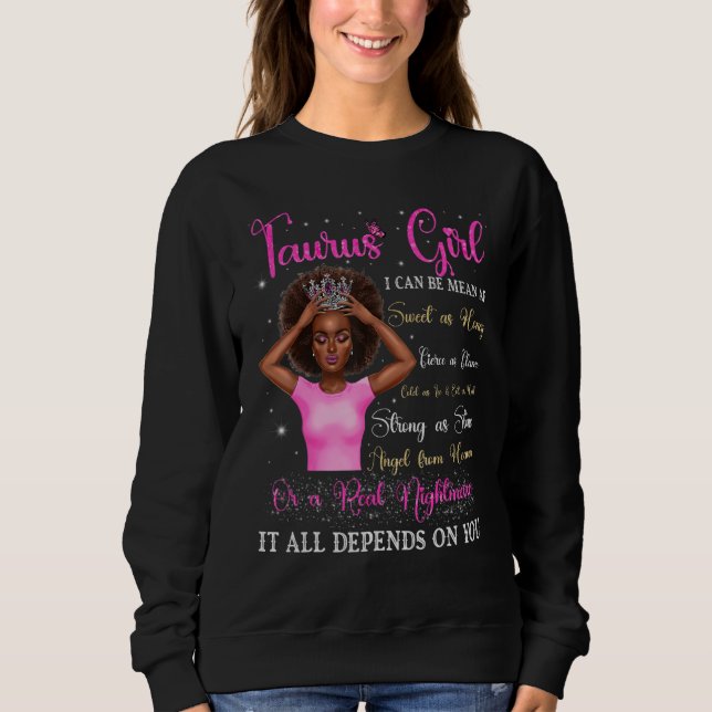 Sweatshirt Taurus Girl Black Queen Zodiac Birthday Afro Women (Devant)