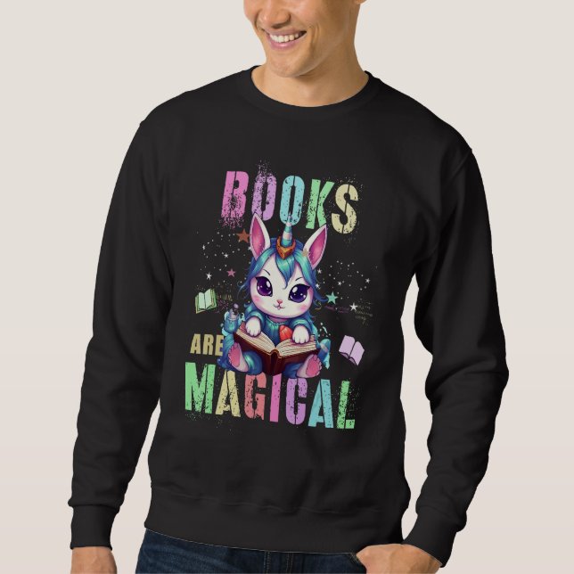 Sweatshirt Teacher BOOKS ARE MAGICAL Cat Unicorn School Libra (Devant)