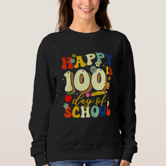 Sweatshirt Teacher Kids Retro Groovy 100 Days Happy 100th Day