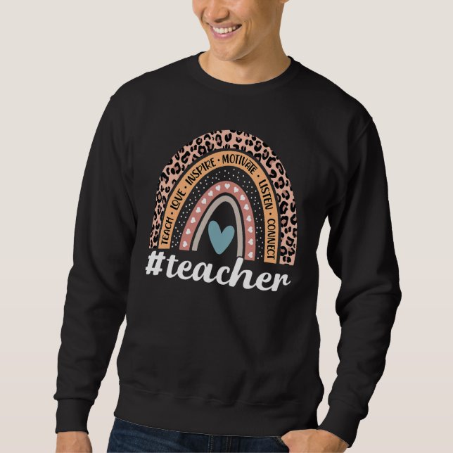 Sweatshirt Teacher Rainbow Leopard Education Classroom (Devant)