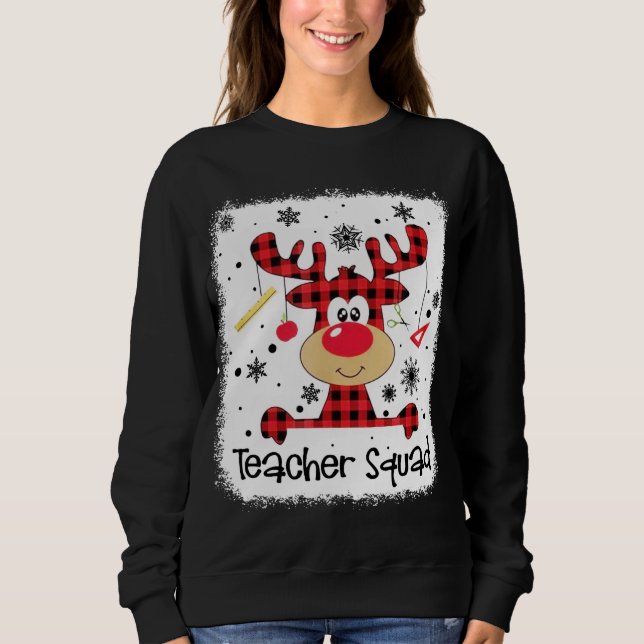 Sweatshirt Teacher Squad Cute Red Plaid Reindeer Snow Lover C (Devant)
